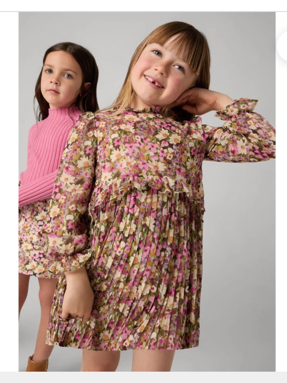 Mayoral Floral Chiffon Pleated Girls' Long-Sleeve Dress in Pink 3T NWT